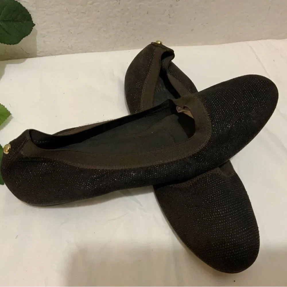 Stuart Weitzman Brown Sparkle Knit Flats 9.5 N